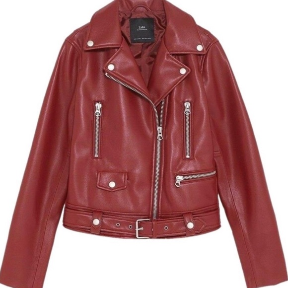 Zara Women's Red Faux Leather Jacket - Picture 1 of 3